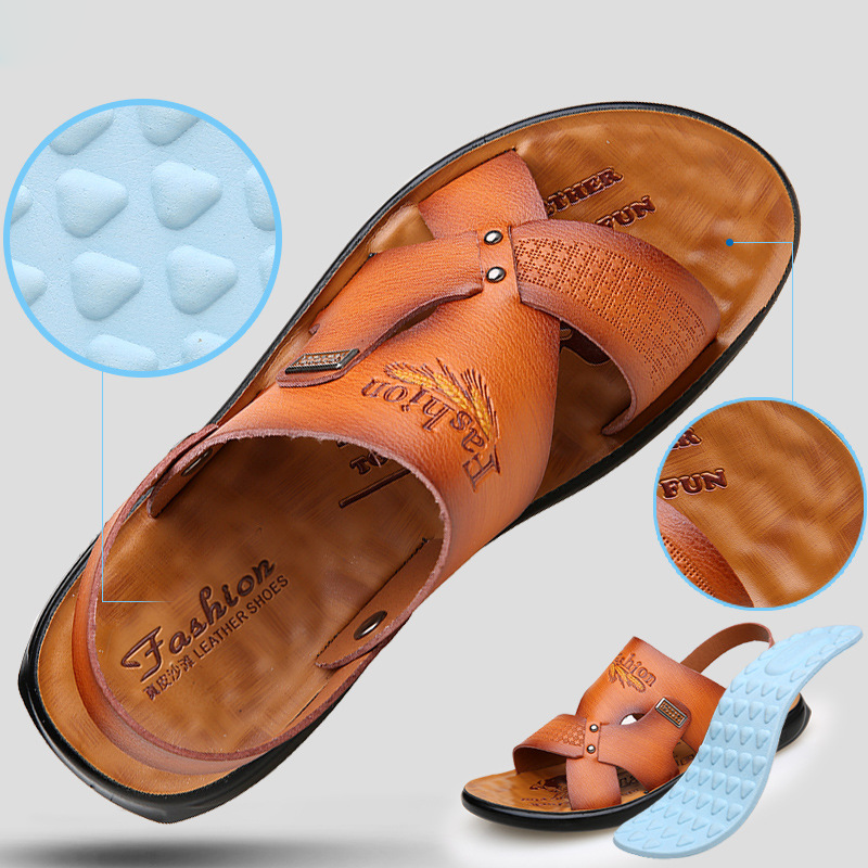 Men's Leather Comfortable Sandals Non-slip Slippers Shoes