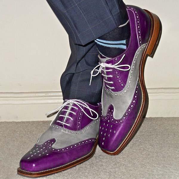 Handmade Custom Men's Casual Purple Leather Shoes