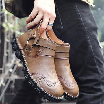Large Size Hand Stitching Genuine Leather Non-Slip Retro Ankle Boots