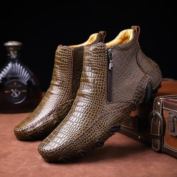 Crocodile Pattern Leather Men's Ankle Boots