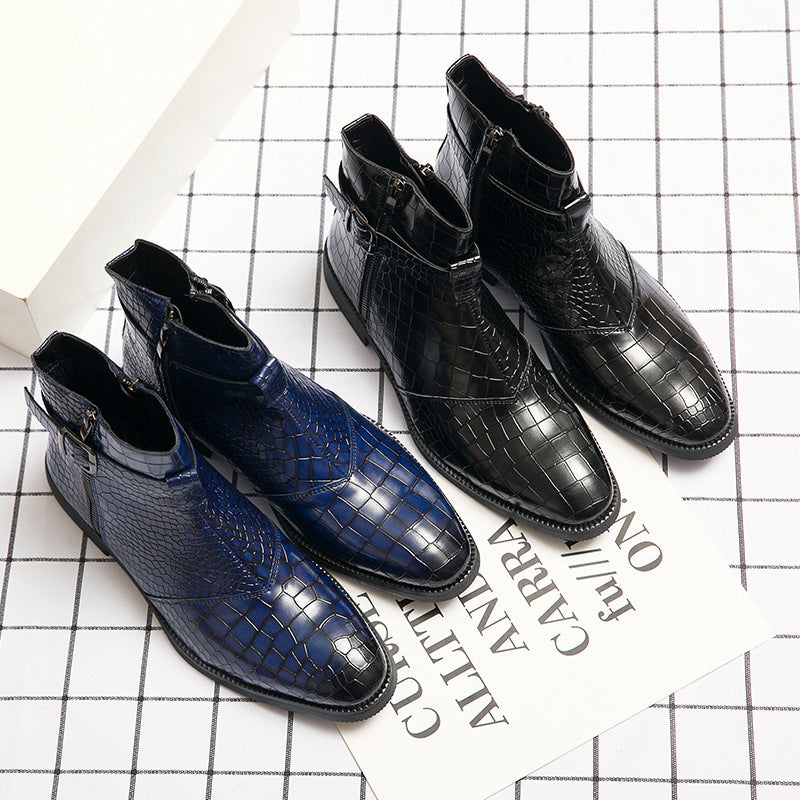 Men's New Crocodile Print Ankle Boots