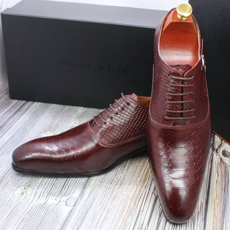 Snake Skin Pointed Toe Oxford Men Leather Shoes