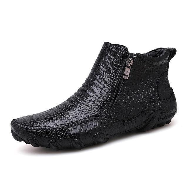 Crocodile Pattern Leather Men's Ankle Boots