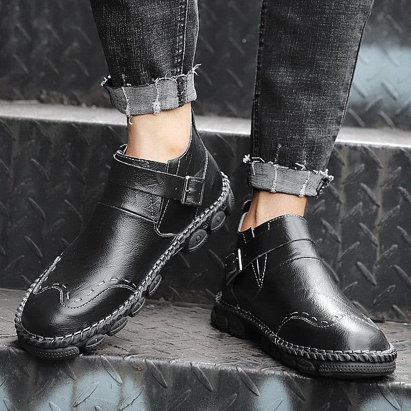 Large Size Hand Stitching Genuine Leather Non-Slip Retro Ankle Boots