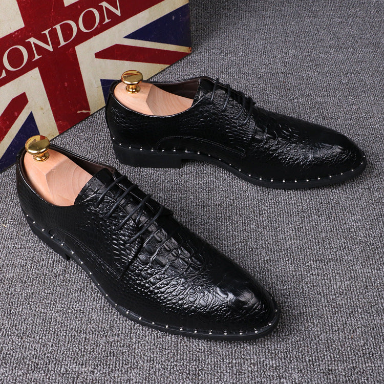 Men's Crocodile Pattern Pointed Toe Business Dress Shoes