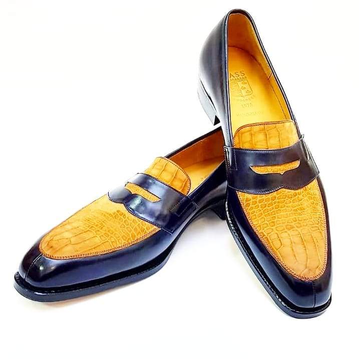 Men's Luxury Handmade Stitching Color-Block Penny Loafers