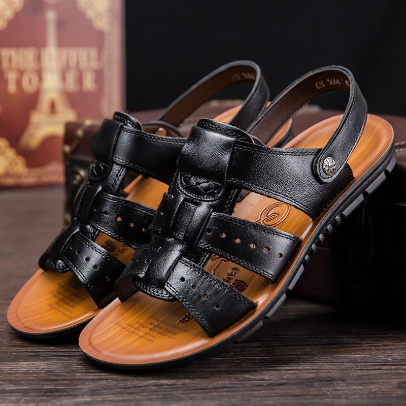 Men's Leather Sandals Summer Beach Casual Slippers