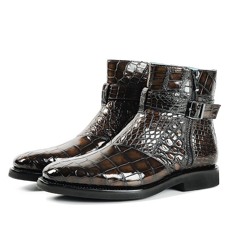 Men's Crocodile Pattern Belt Buckle Boots