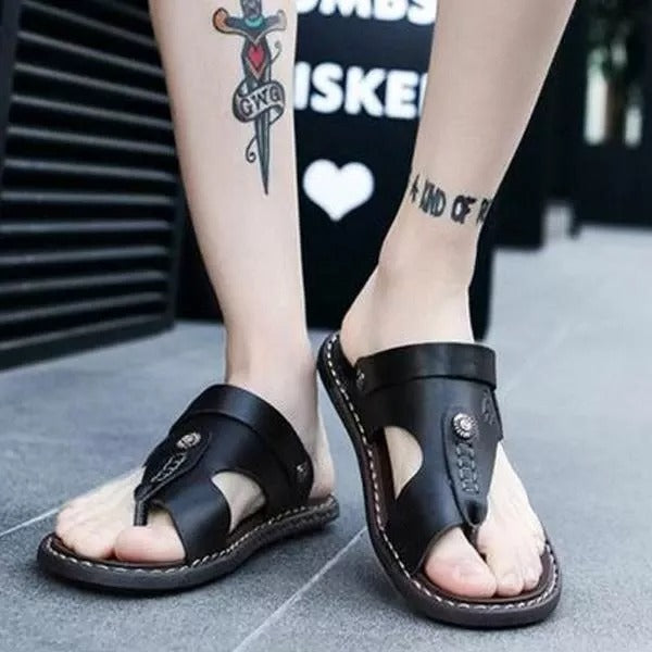 Men's Genuine Leather Leisure Slippers Flip-Flops Comfortable Soft Sandals