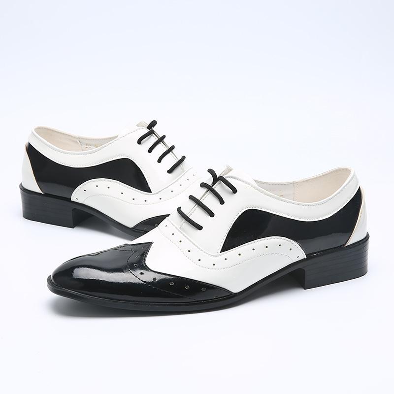 Trend Brogue Shoes Splicing Pointed Toe Flats Leather Formal