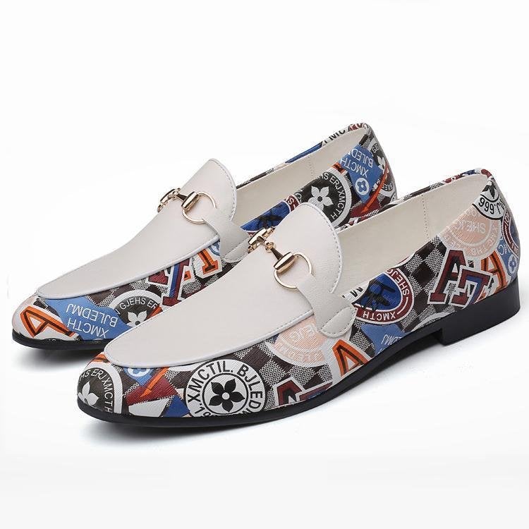 Fashion Buckle Stitching White Loafers