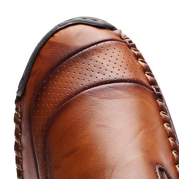 Men Comfy Hand Stitching Genuine Leather Side Zipper Slip On Casual sh