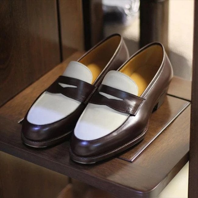 Brown White Slip On Shoes Men's Loafers