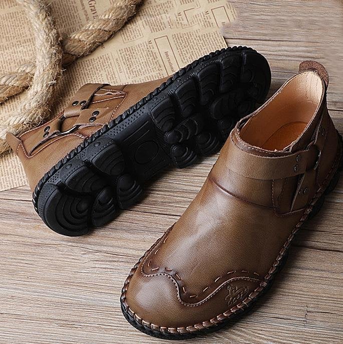 Large Size Hand Stitching Genuine Leather Non-Slip Retro Ankle Boots