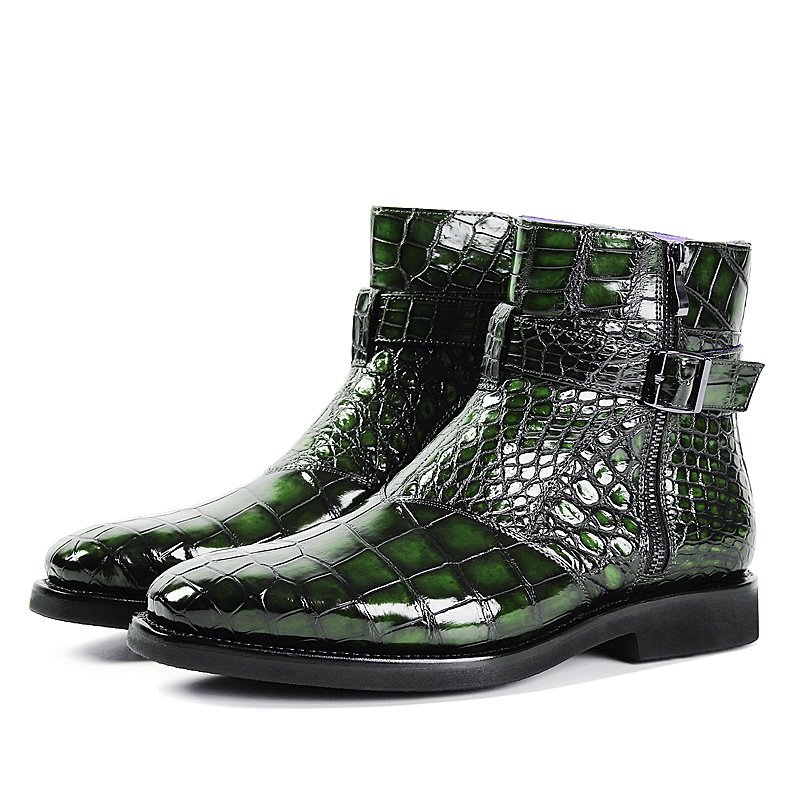 Men's Crocodile Pattern Belt Buckle Boots
