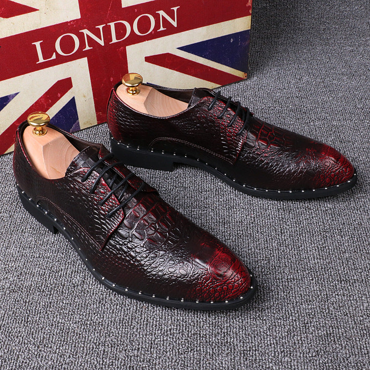 Men's Crocodile Pattern Pointed Toe Business Dress Shoes