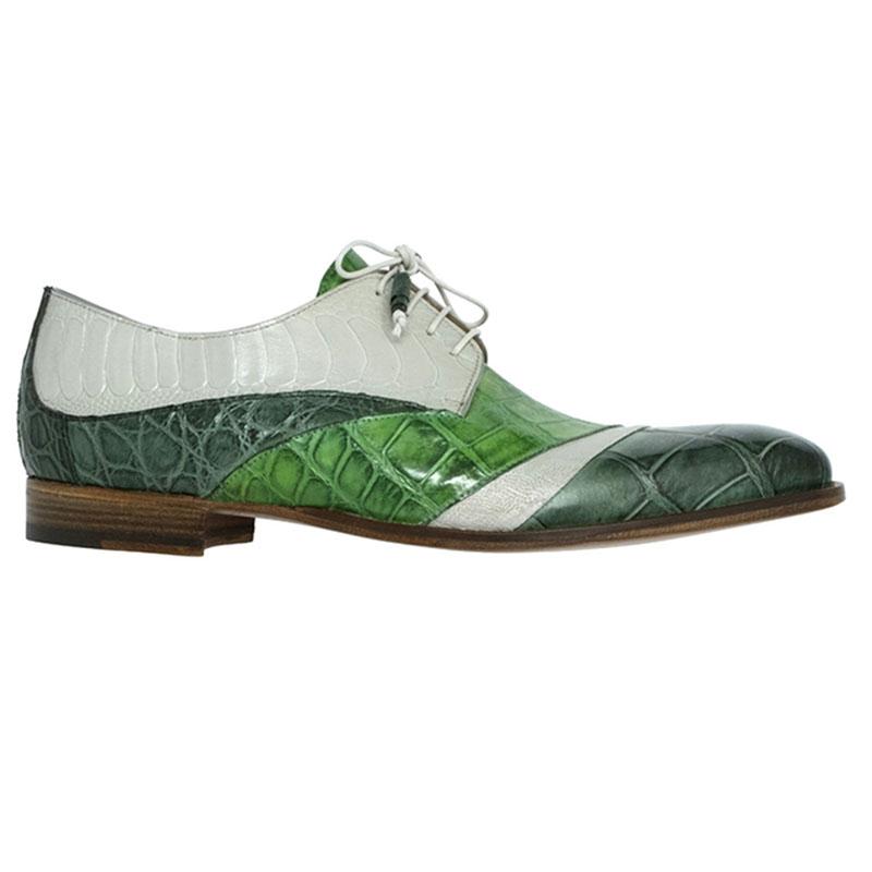 Green Colorblock Leather Lace-Up Casual Shoes