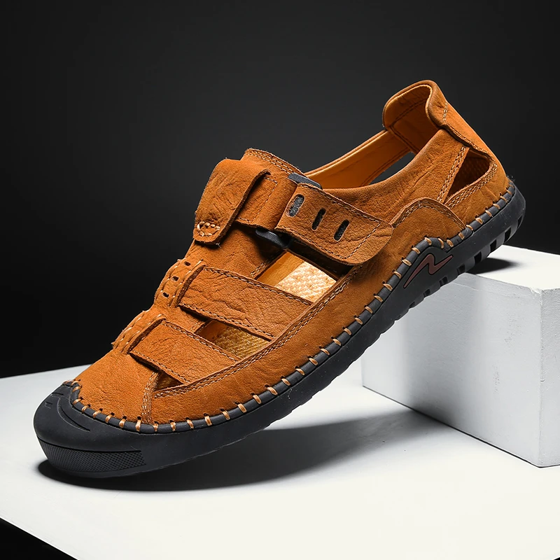 Men's Cow Leather Hook Loop Sandals