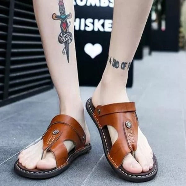 Men's Genuine Leather Leisure Slippers Flip-Flops Comfortable Soft Sandals