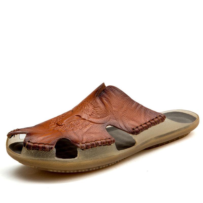 Men's Retro Plus Size Genuine Leather Slippers