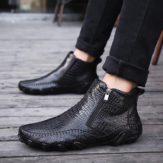 Crocodile Pattern Leather Men's Ankle Boots