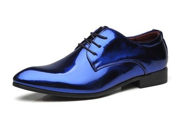 Patent Leather Luxury Pointed Toe Oxford Flats Lace Up Men Wedding Business Shoes