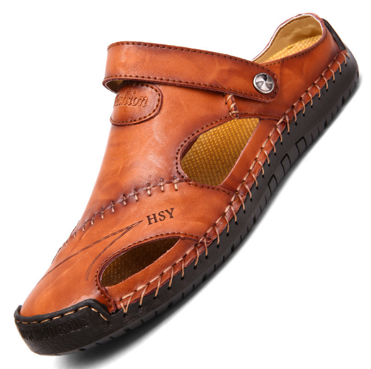 Men Hand Stitching Soft Outdoor Closed Toe Leather Sandals