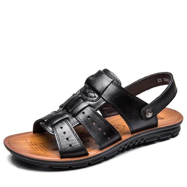 Men's Leather Sandals Summer Beach Casual Slippers