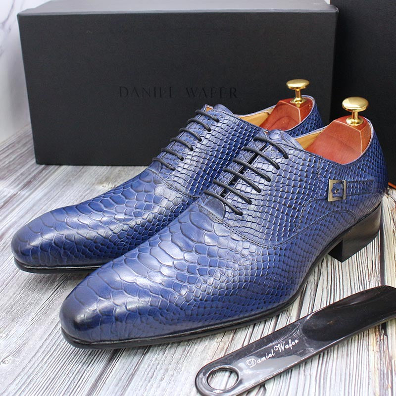 Snake Skin Pointed Toe Oxford Men Leather Shoes