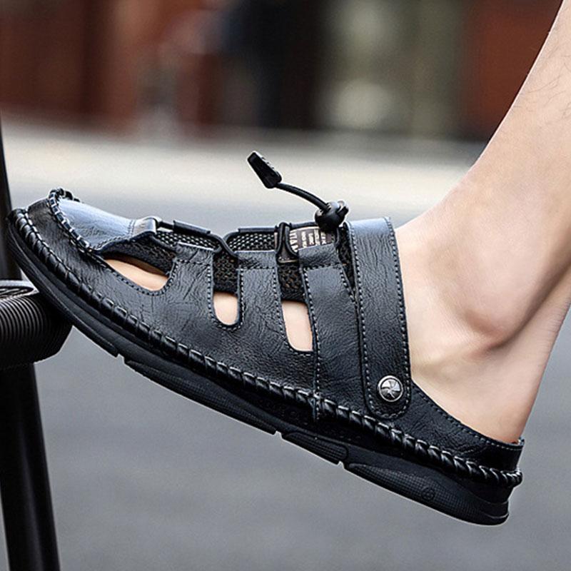 Men'S Summer Cowhide Elastic Outdoor Sandal