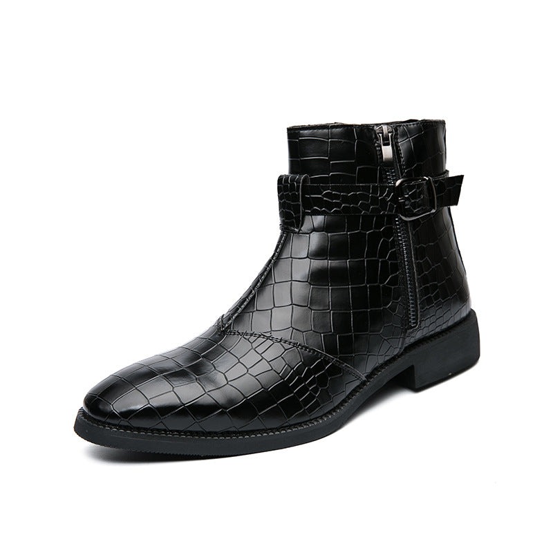 Men's New Crocodile Print Ankle Boots