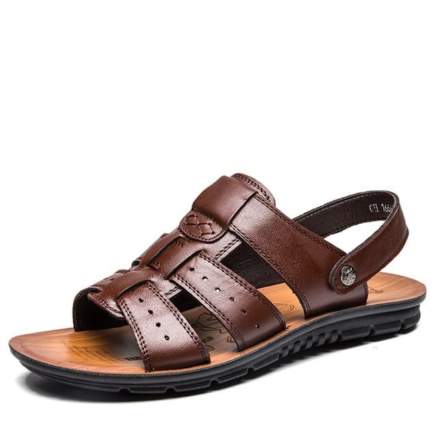 Men's Leather Sandals Summer Beach Casual Slippers