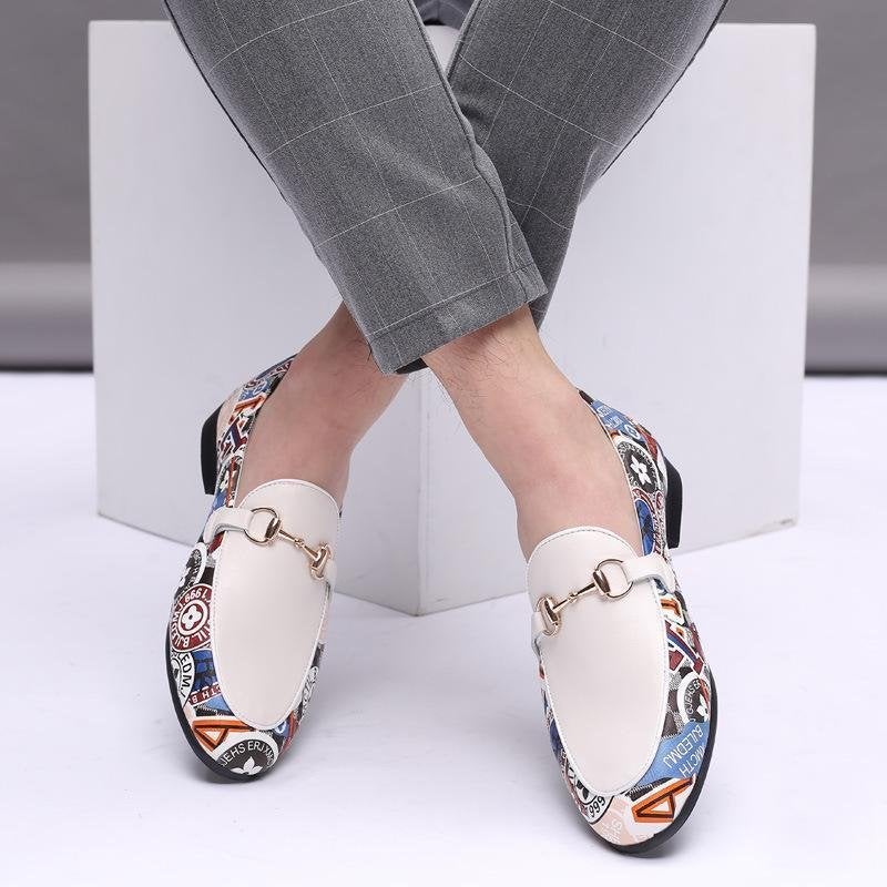 Fashion Buckle Stitching White Loafers