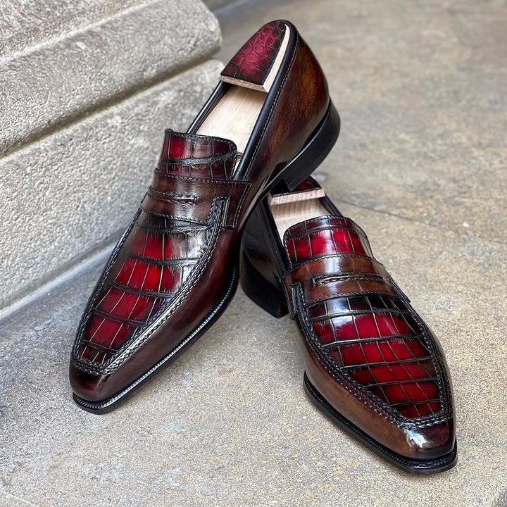 Classic Red Formal Mask Crocodile Men's Loafers