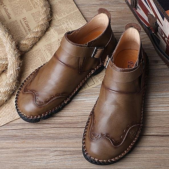 Large Size Hand Stitching Genuine Leather Non-Slip Retro Ankle Boots