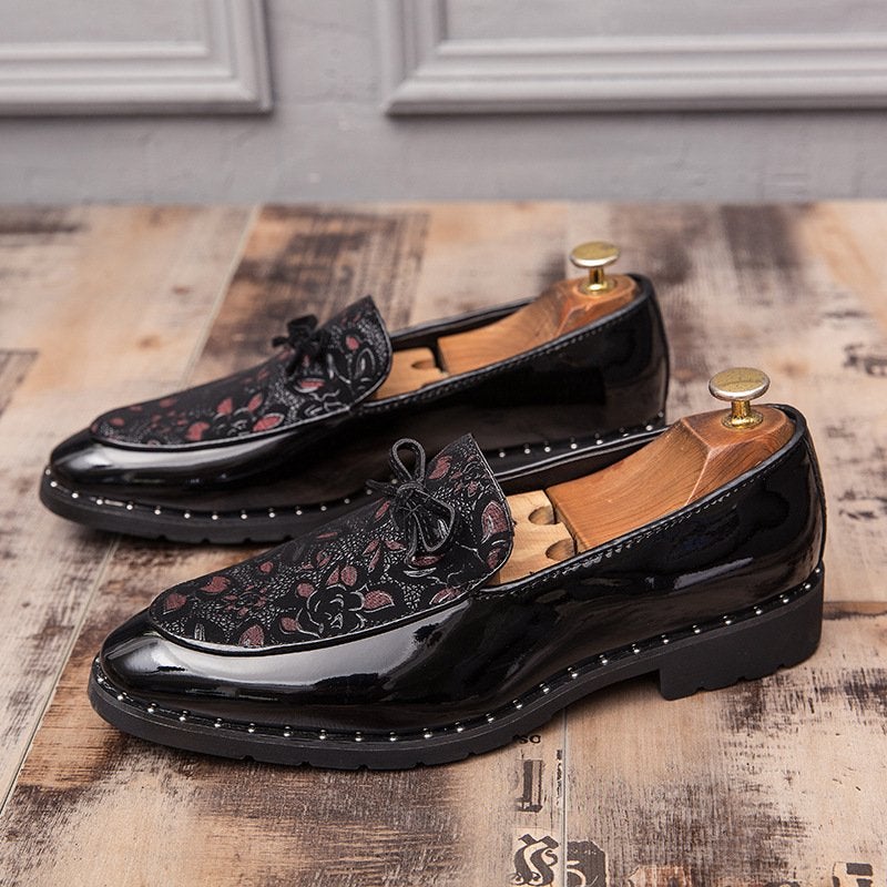 Printed Reflective Shiny Fashion Trendy Men's Leather Shoes