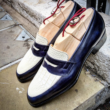 Men's Luxury Handmade Stitching Color-Block Penny Loafers