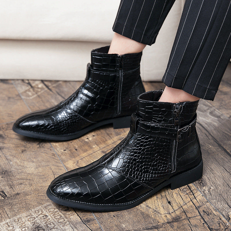 Men's New Crocodile Print Ankle Boots