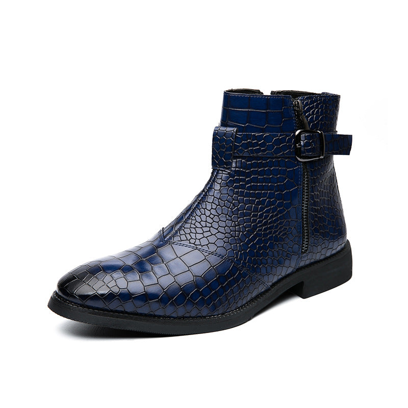 Men's New Crocodile Print Ankle Boots
