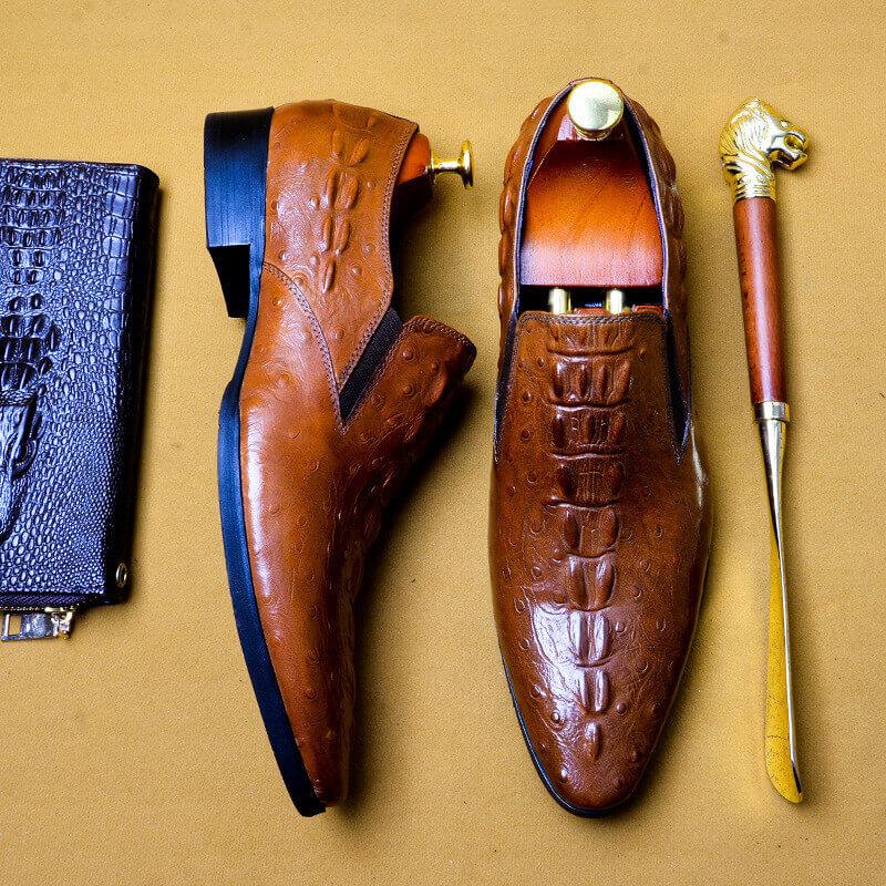 Men's Casual Business Breathable Crocodile Pattern Leather Shoes