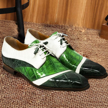 Green Colorblock Leather Lace-Up Casual Shoes