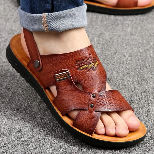 Men's Leather Comfortable Sandals Non-slip Slippers Shoes