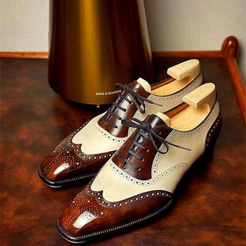 Brown White Classic Brogue Oxford Shoes