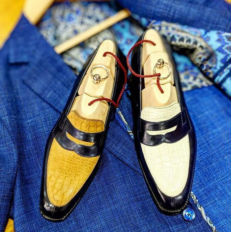Men's Luxury Handmade Stitching Color-Block Penny Loafers