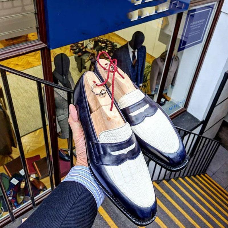 Men's Luxury Handmade Stitching Color-Block Penny Loafers