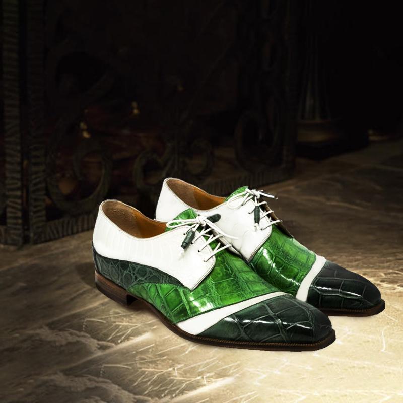 Green Colorblock Leather Lace-Up Casual Shoes