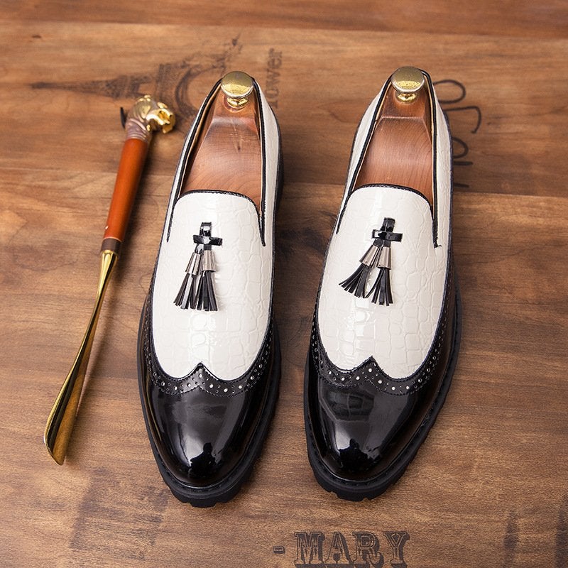 New Brock Color Matching Fringed Leather Shoes