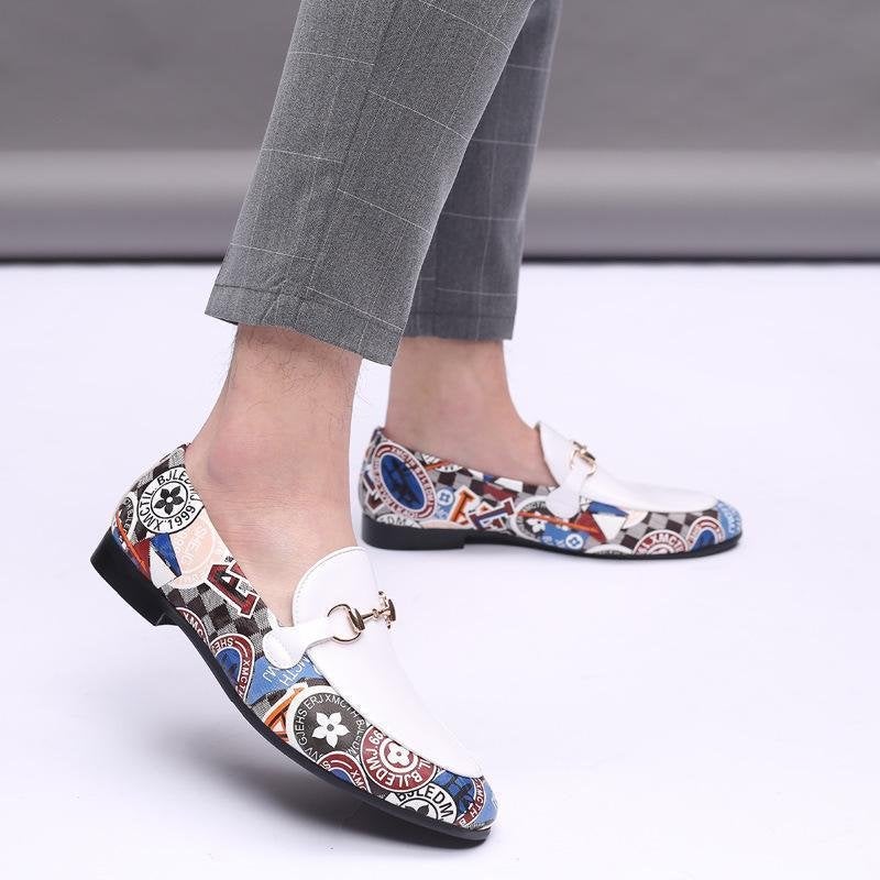 Fashion Buckle Stitching White Loafers