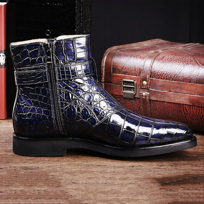 Men's Crocodile Pattern Belt Buckle Boots