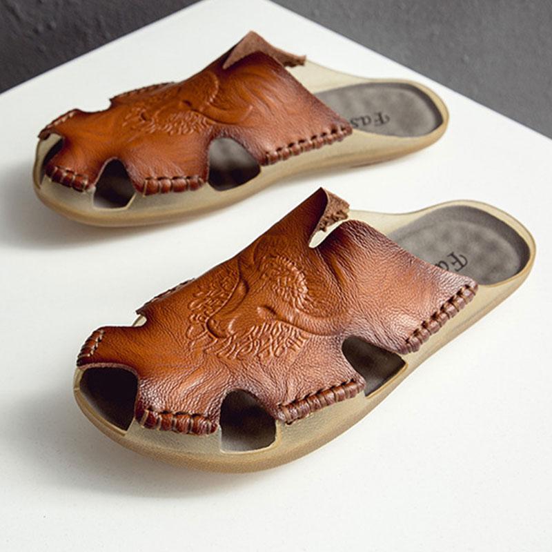 Men's Retro Plus Size Genuine Leather Slippers